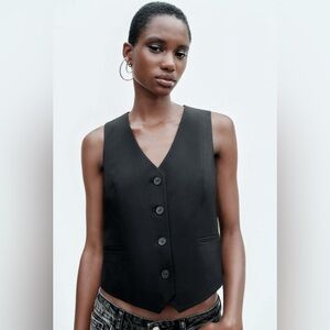 Zara Black Button-Front Vest